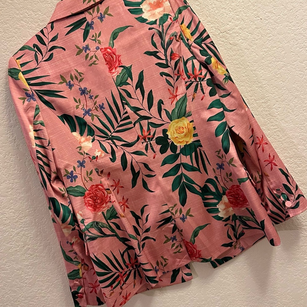 Rachel Zoe Pink and Red Blazer with Tropical Floral Print - Picture 5 of 10